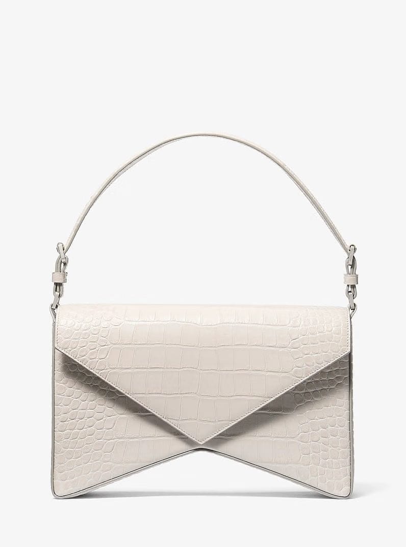 Michael Kors Manhatta Large Crocodile Embossed Leather Bag Oyster