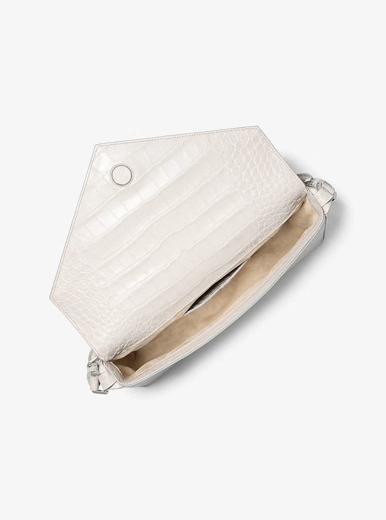 Michael Kors Manhatta Large Crocodile Embossed Leather Bag Oyster