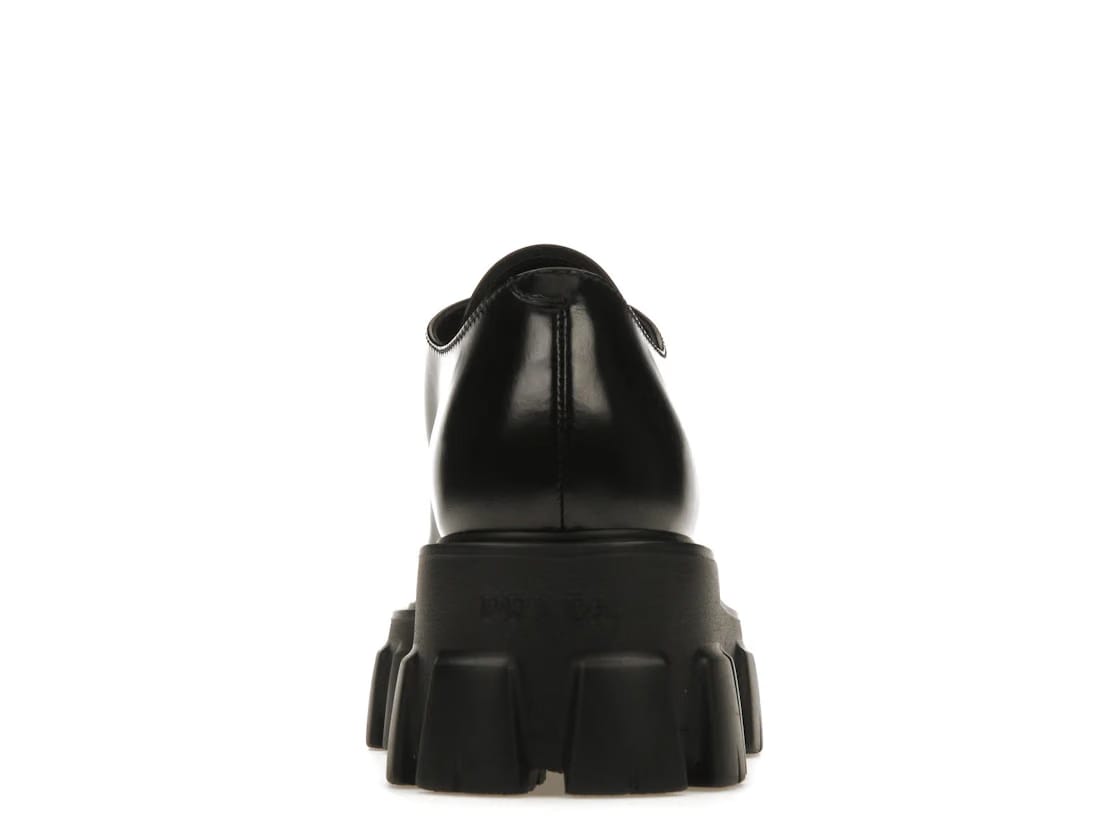 Prada Monolith 55Mm Pointy Lace Up Loafer Black Brushed Leather