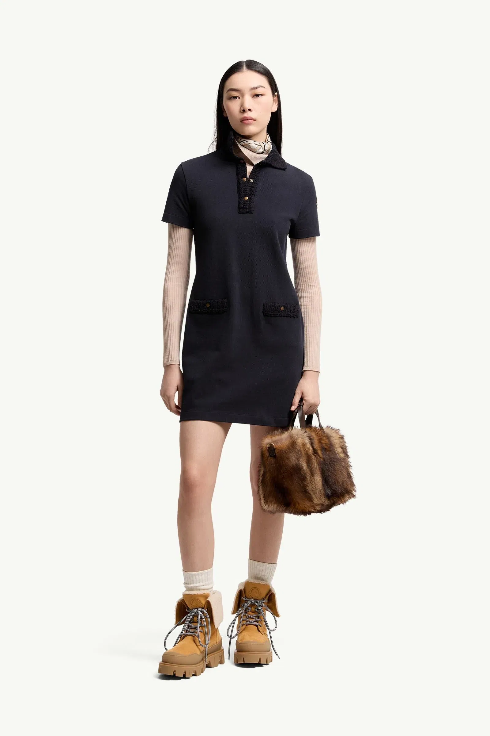 Moncler Cotton Piquet Polo Mini Dress Dark Blue Dark Blue