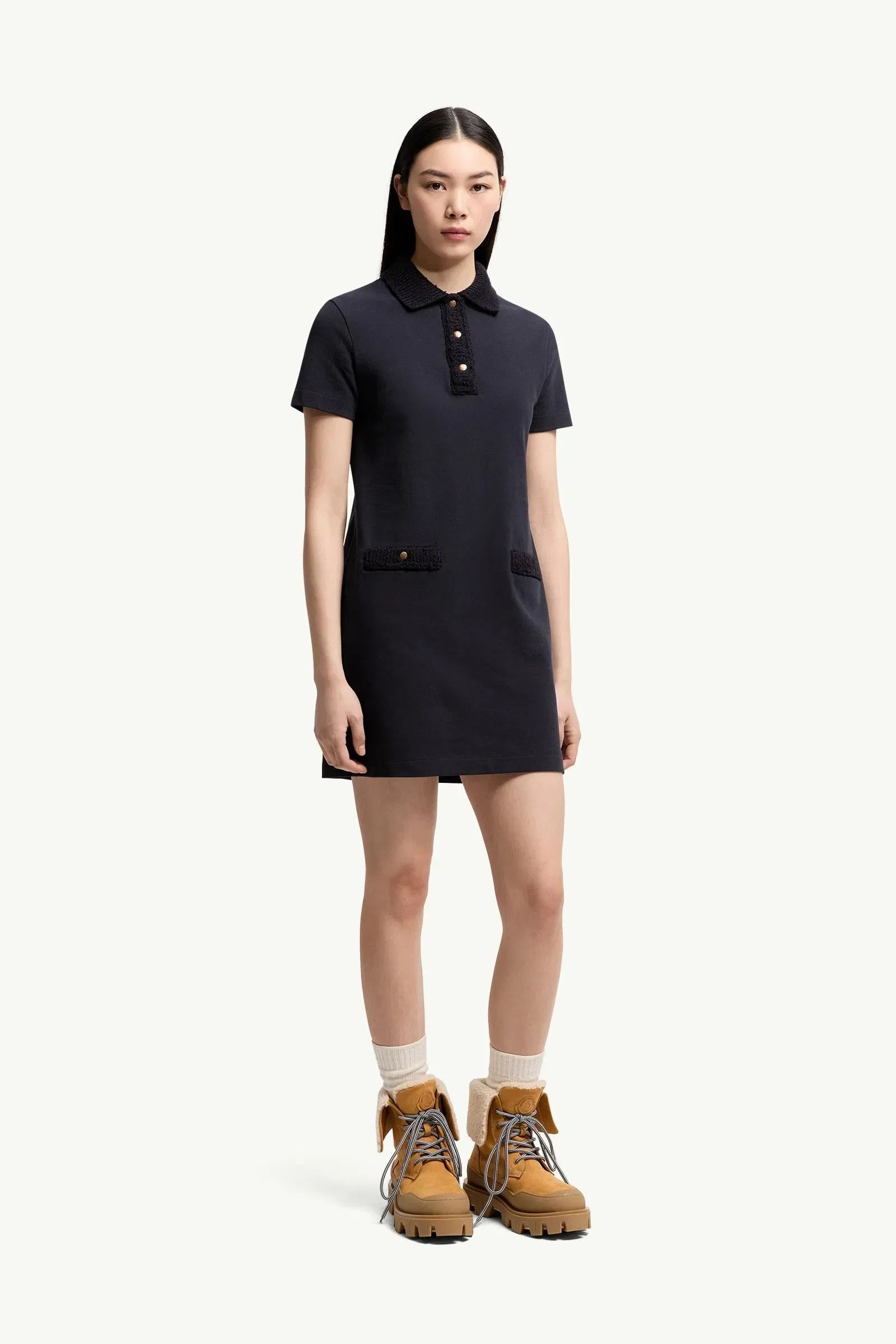 Moncler Cotton Piquet Polo Mini Dress Dark Blue Dark Blue
