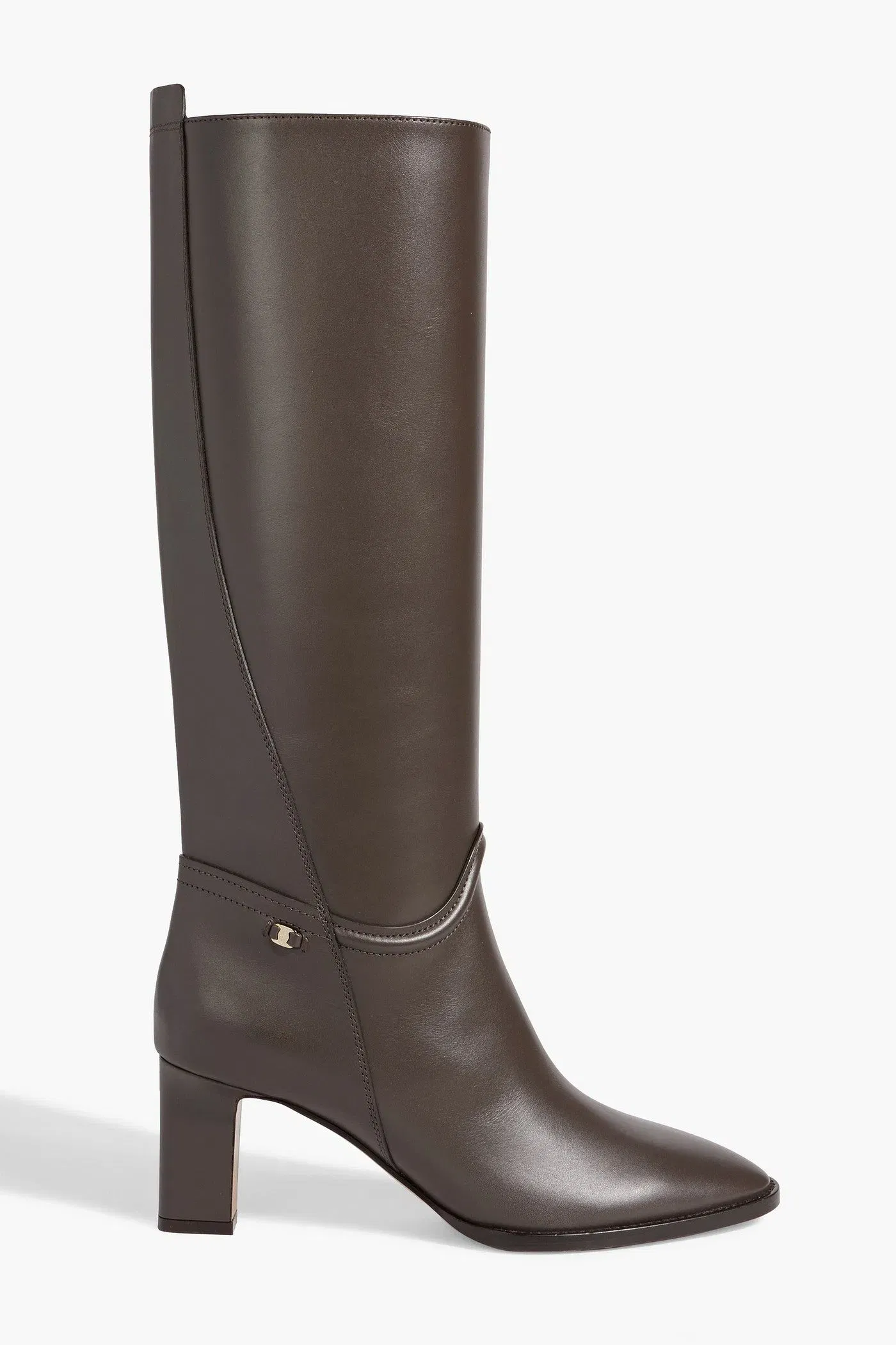 Ferragamo Torris Embellished Leather Knee Boots Dark Brown Women's