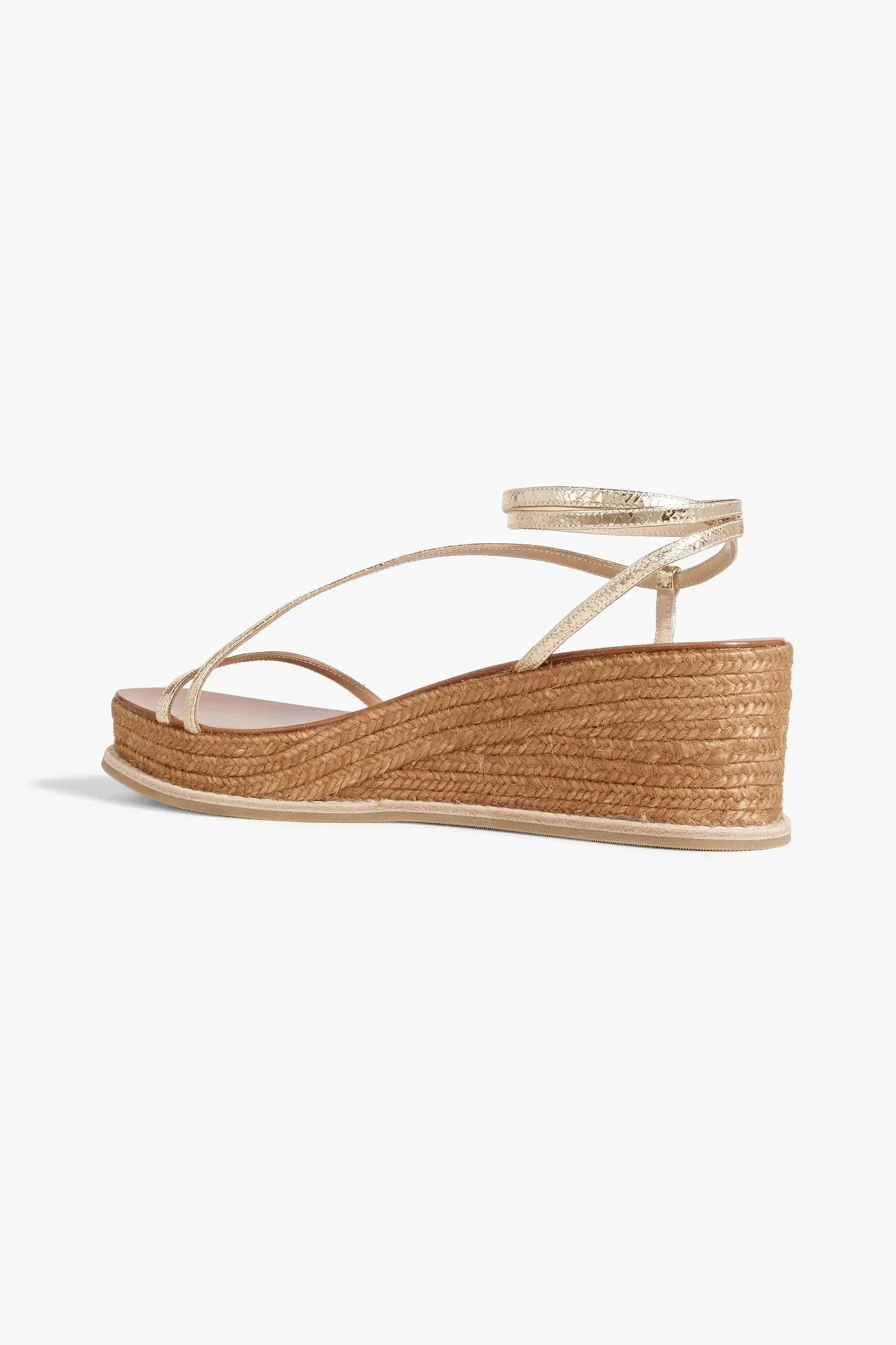Jimmy Choo Drive 60 Metallic Cracked-Leather Wedge Sandals Gold Women's