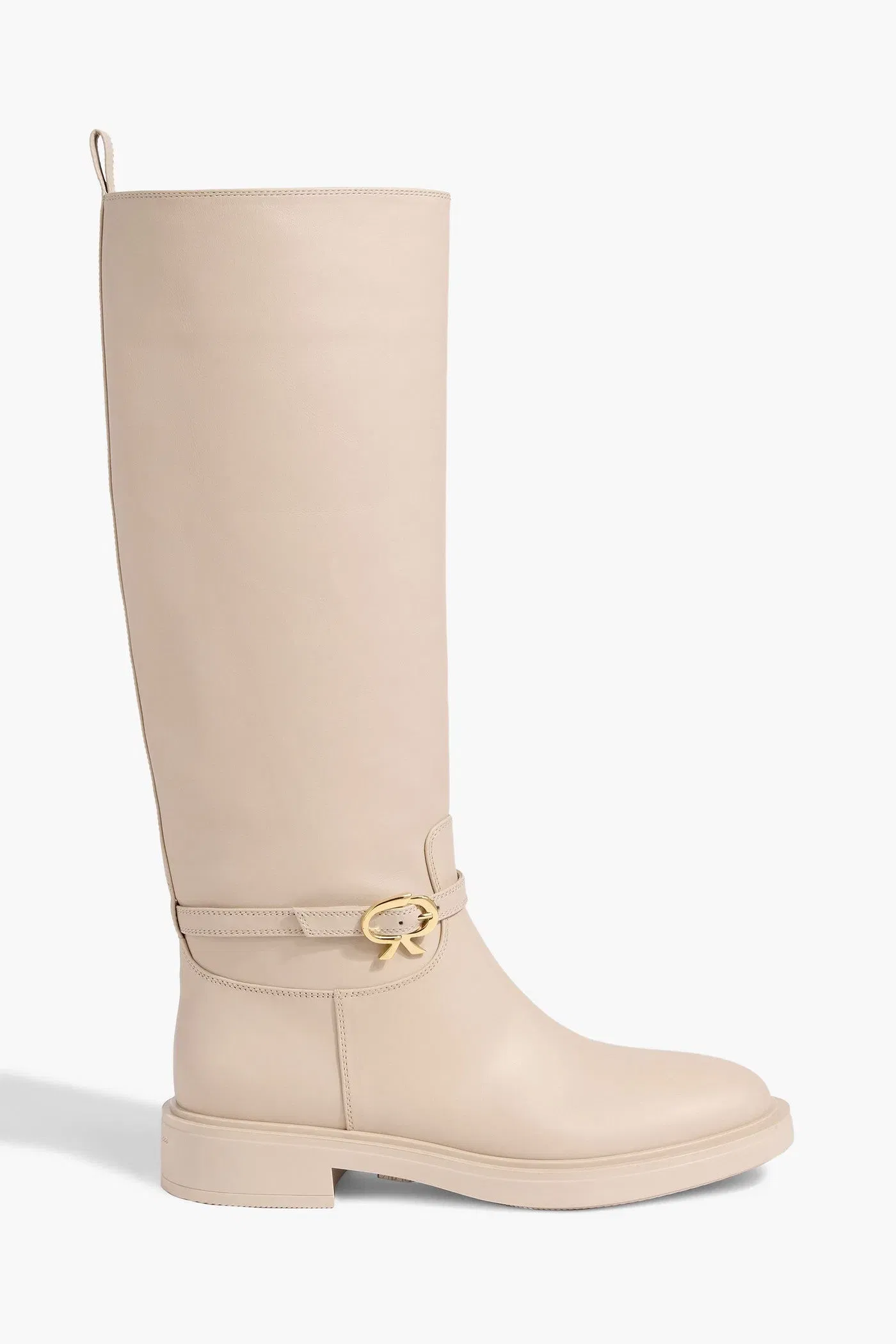 Gianvito Rossi Ribbon Cavalier Leather Knee Boots Beige Women's