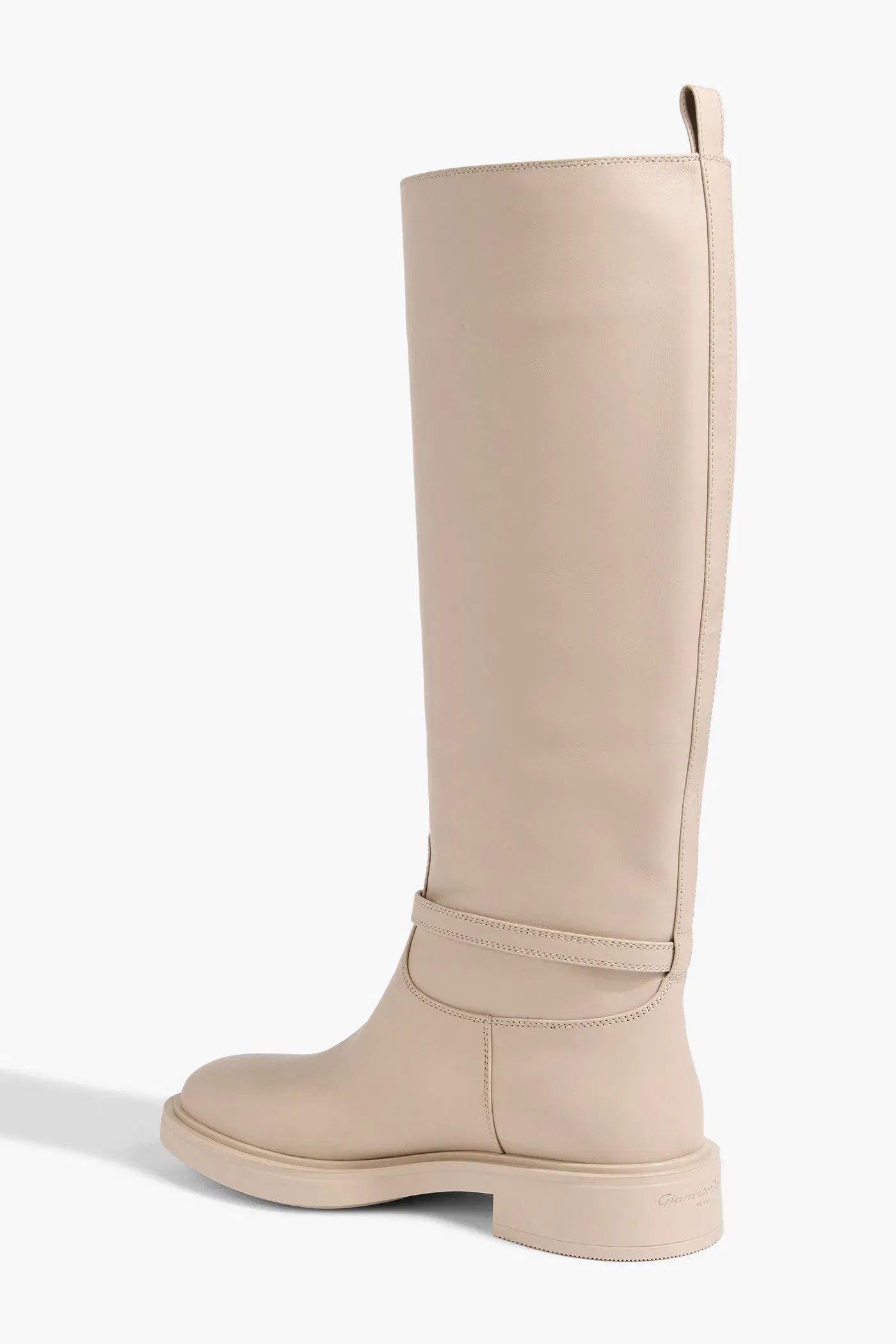 Gianvito Rossi Ribbon Cavalier Leather Knee Boots Beige Women's