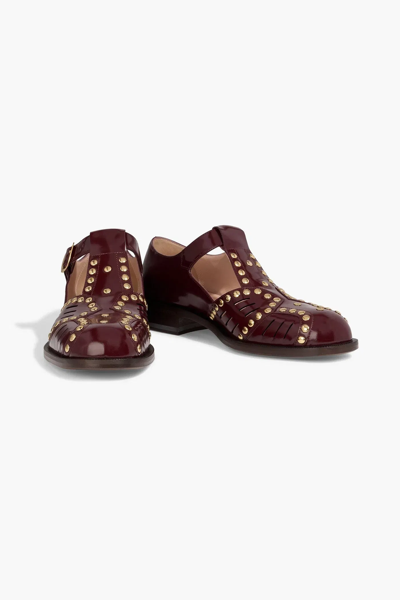 Bally Spiegel Studded Glossed-Leather Sandals Merlot Women's