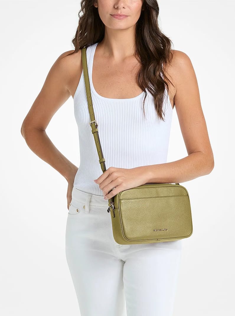 Michael Kors Jet Set Large Pebbled Leather Camera Crossbody Bag Oregano