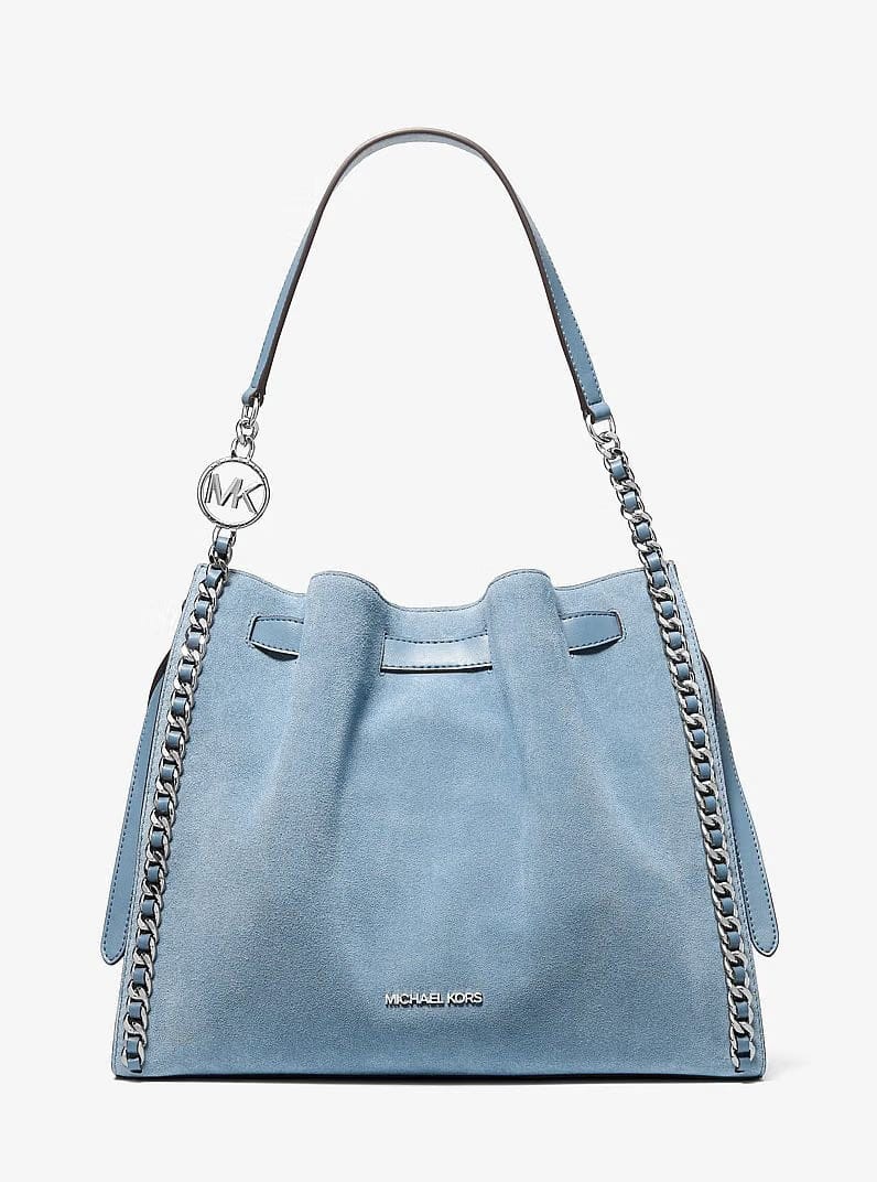 Michael Kors Mina Large Suede Chain Shoulder Bag Denim