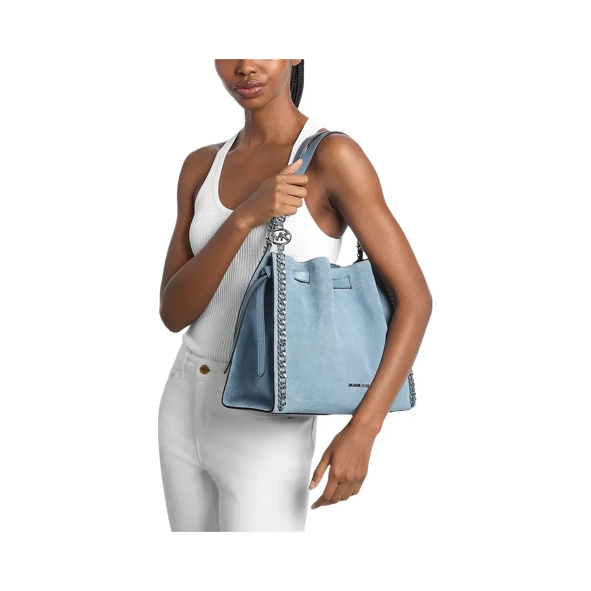 Michael Kors Mina Large Suede Chain Shoulder Bag Denim