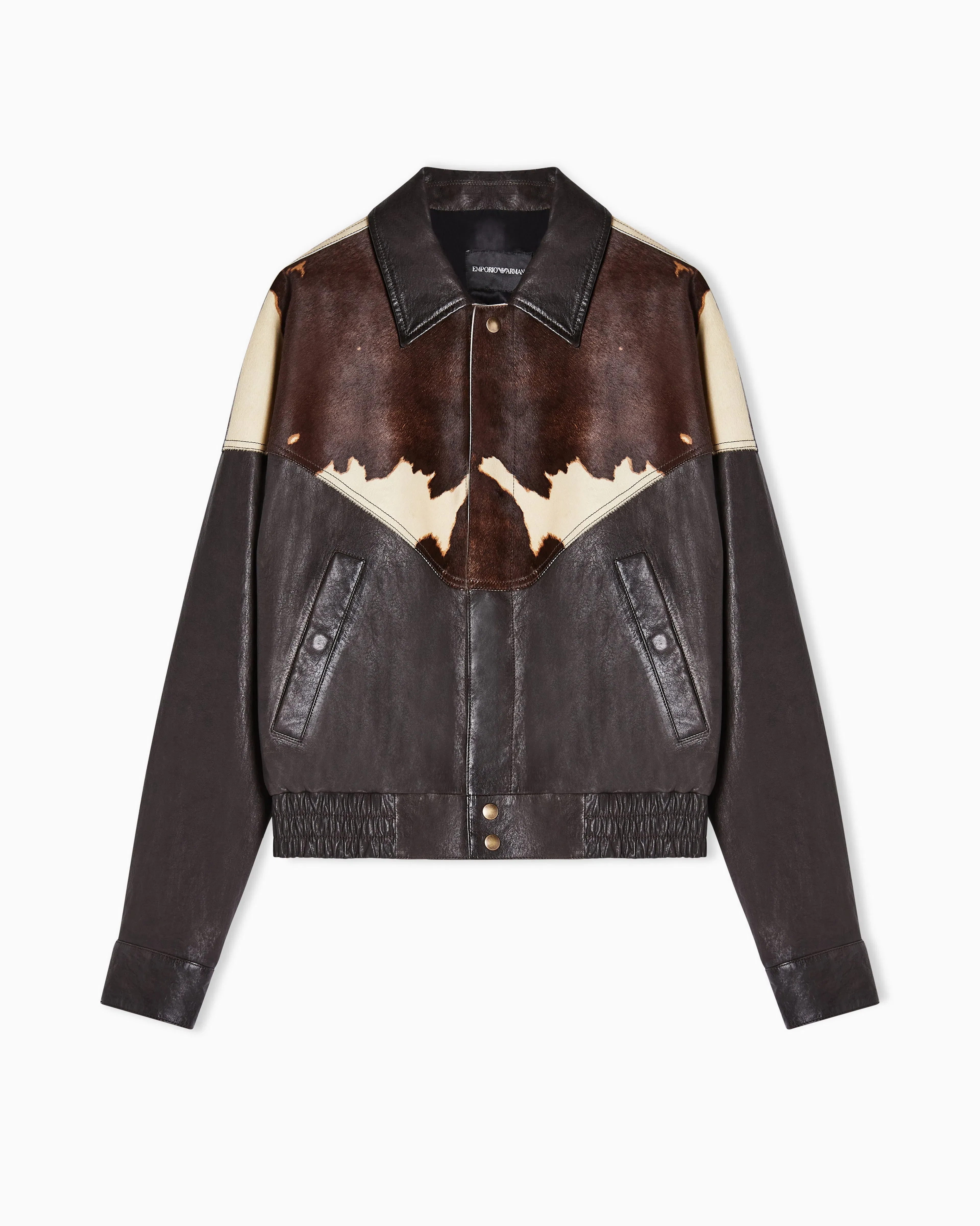 Emporio Armani Blouson jacket in washed, vegetable-tanned nappa leather with a pony skin-effect insert
