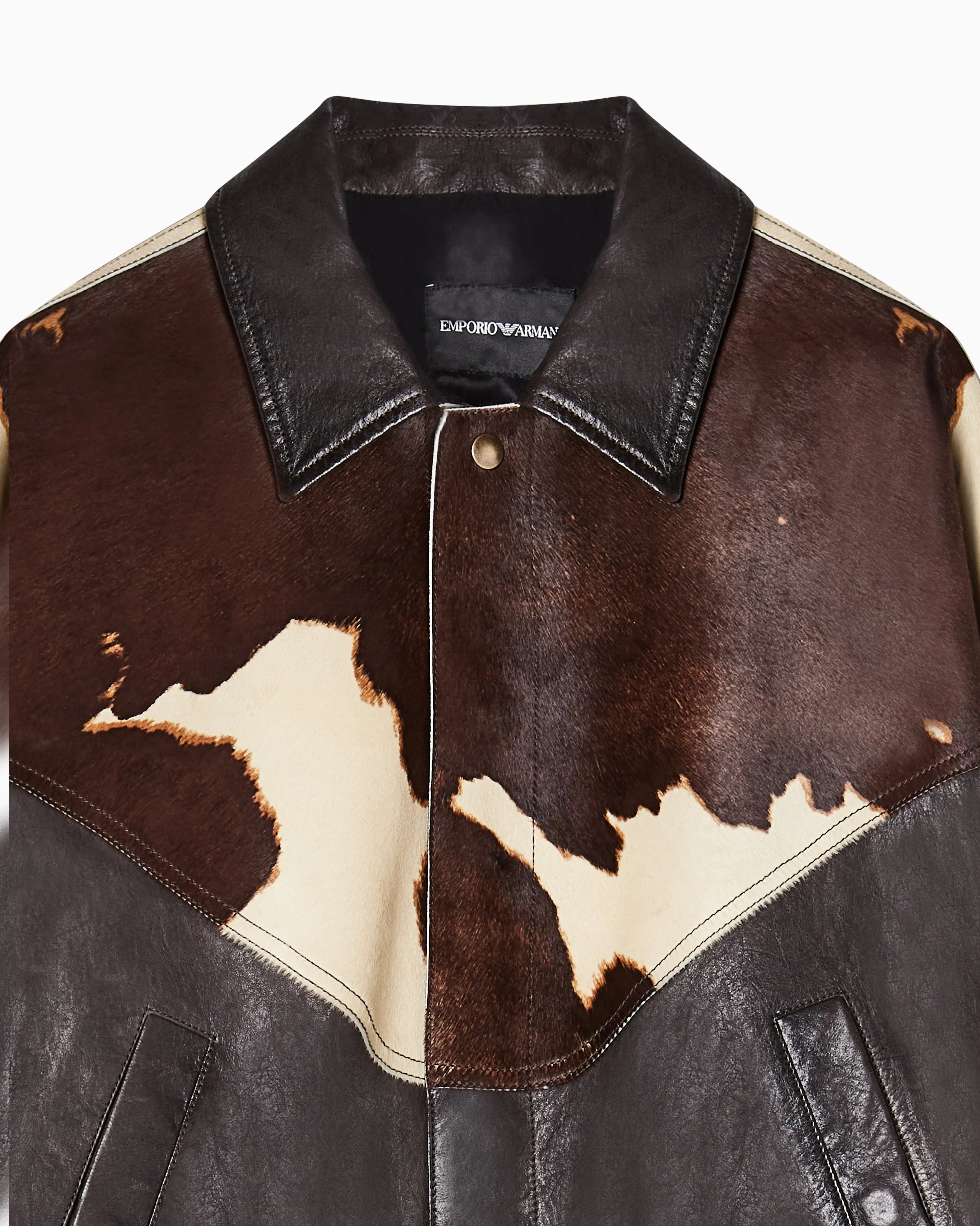 Emporio Armani Blouson jacket in washed, vegetable-tanned nappa leather with a pony skin-effect insert