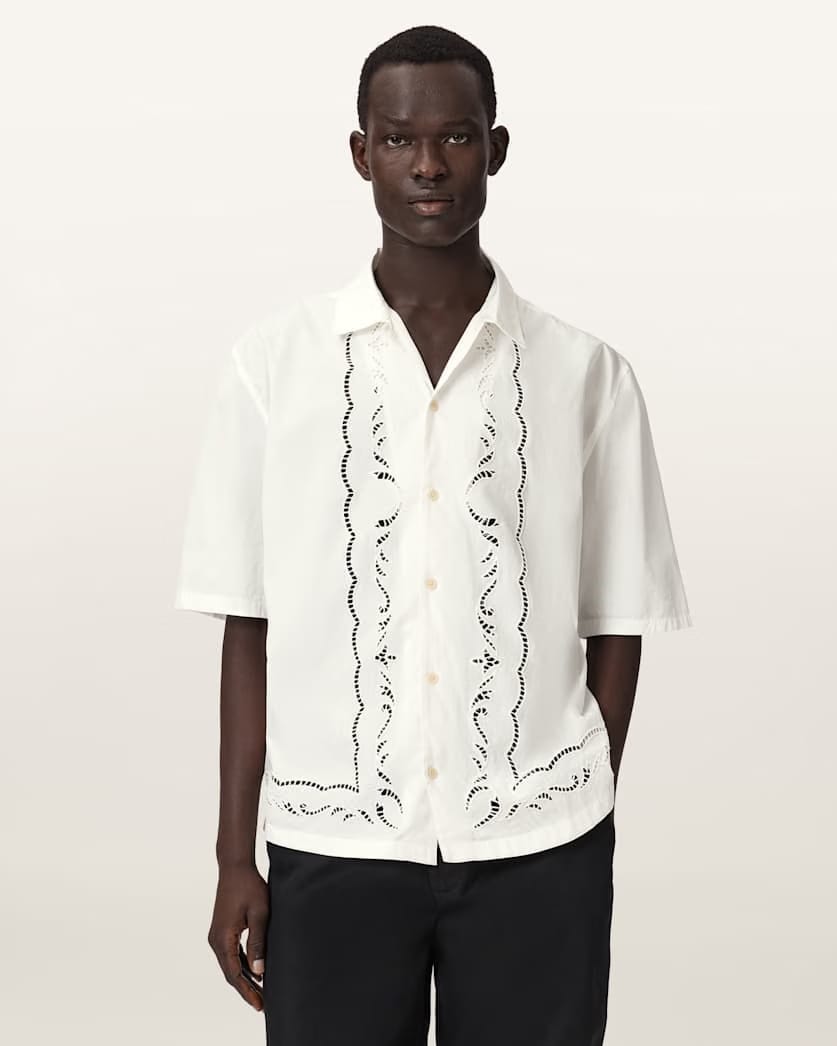 AllSaints Field Oversized Short Sleeve Cotton Shirt White