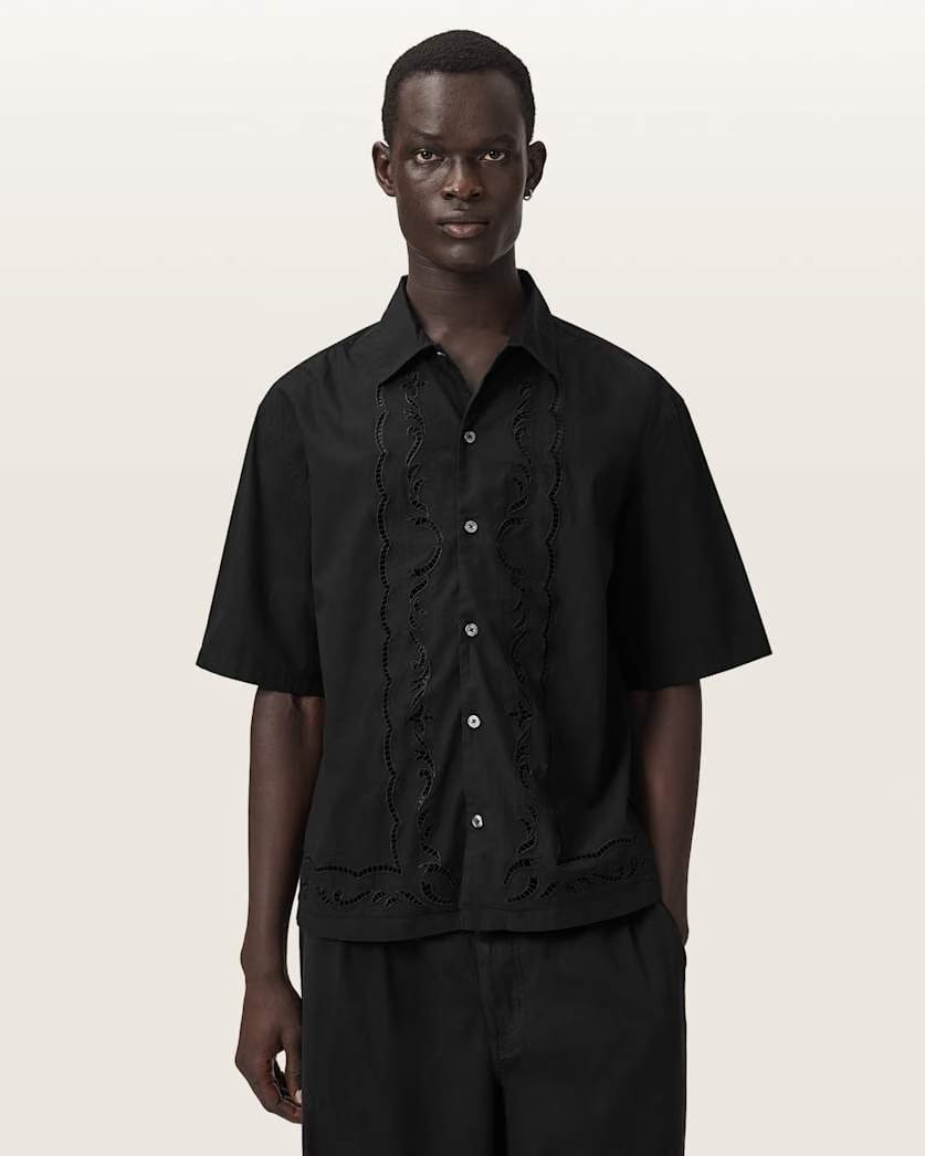 AllSaints Field Oversized Short Sleeve Cotton Shirt White