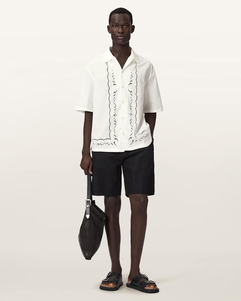 AllSaints Field Oversized Short Sleeve Cotton Shirt White
