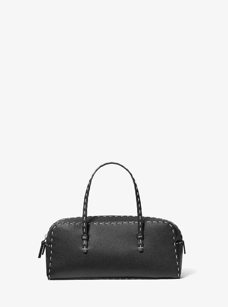 Michael Kors Roberta Hand-Stitched Pebbled Leather Satchel Black