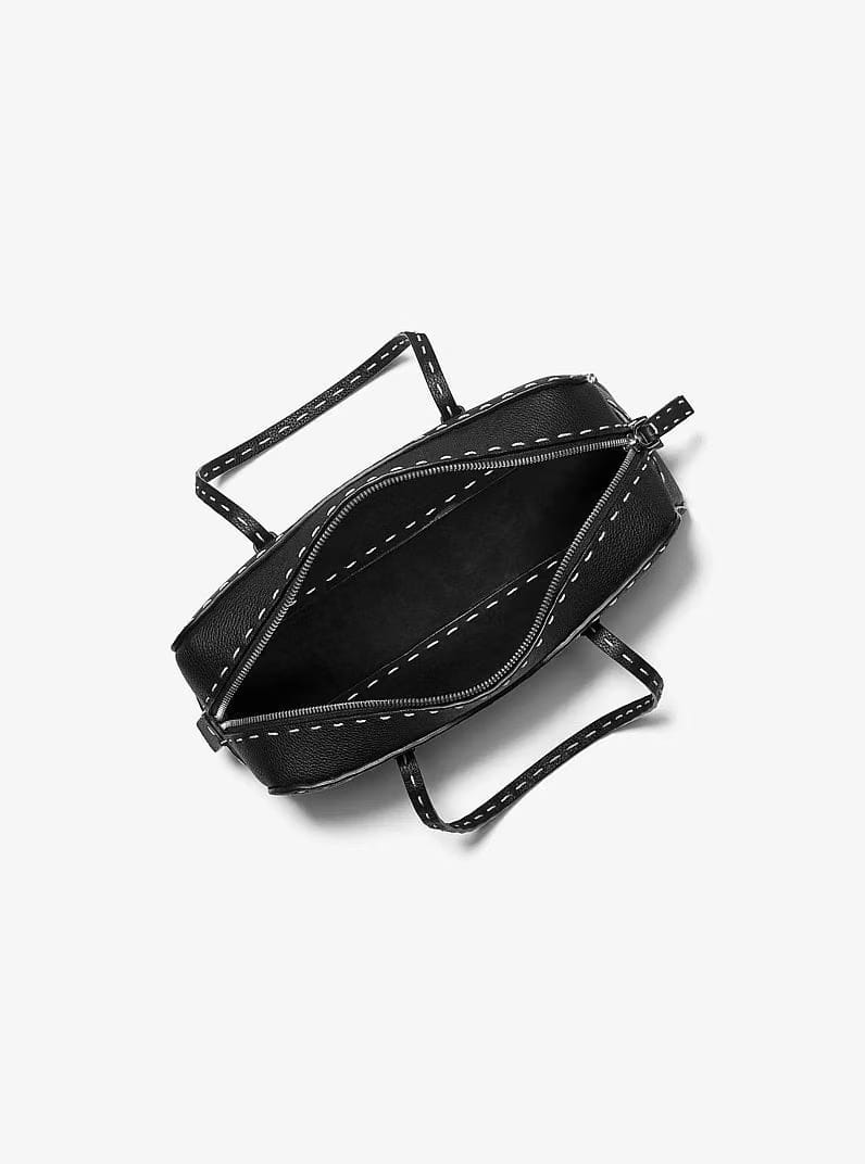 Michael Kors Roberta Hand-Stitched Pebbled Leather Satchel Black