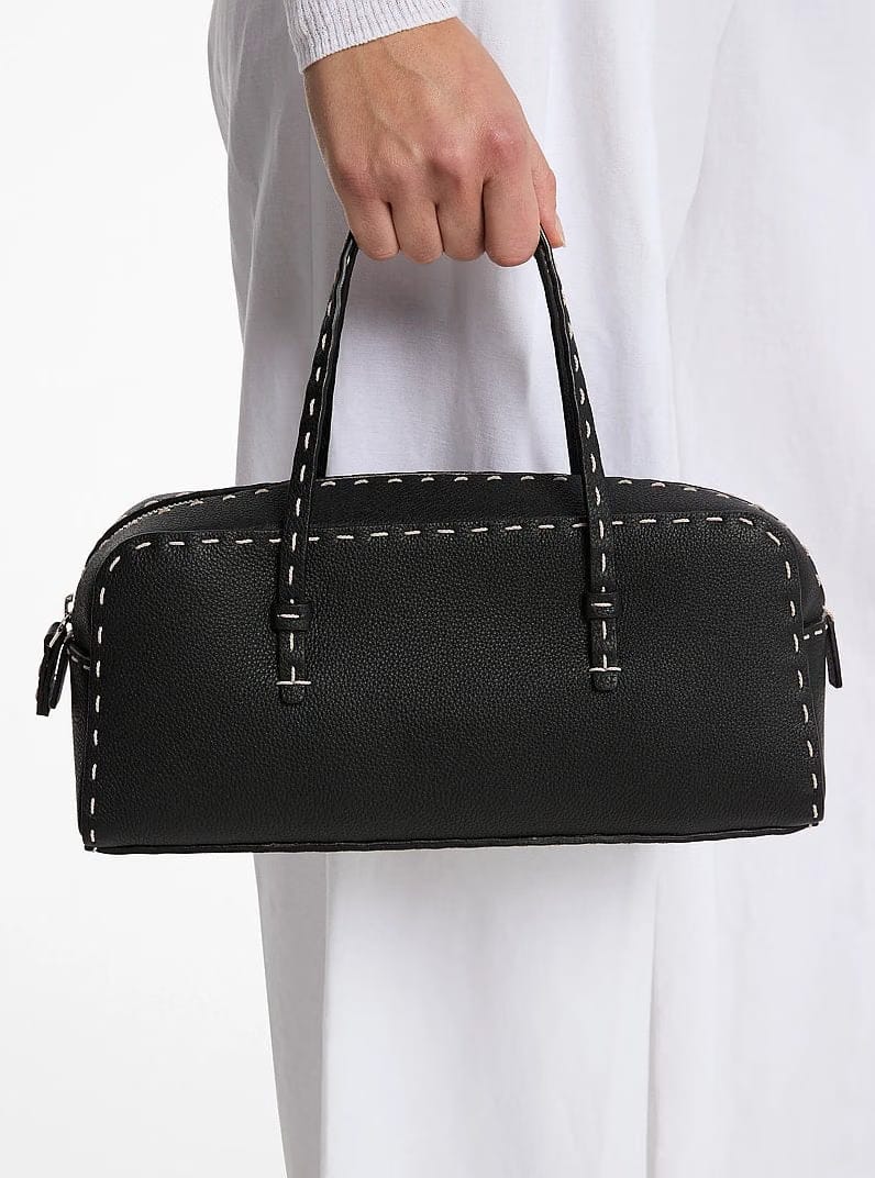 Michael Kors Roberta Hand-Stitched Pebbled Leather Satchel Black