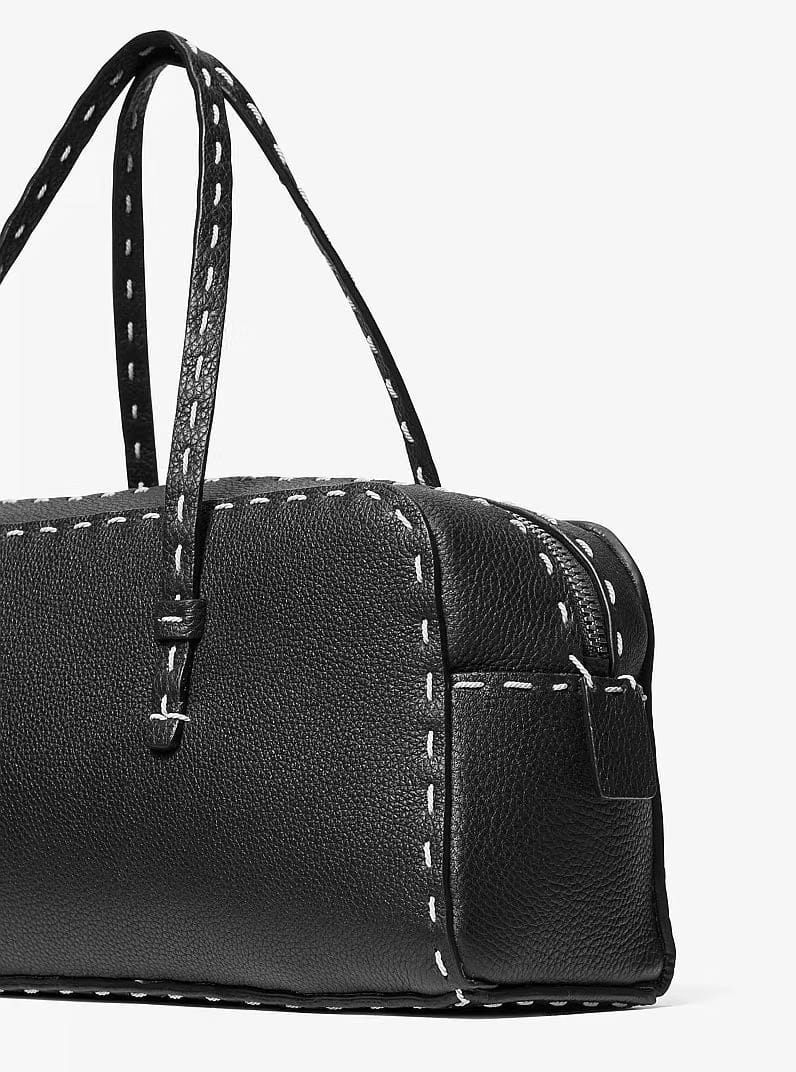 Michael Kors Roberta Hand-Stitched Pebbled Leather Satchel Black