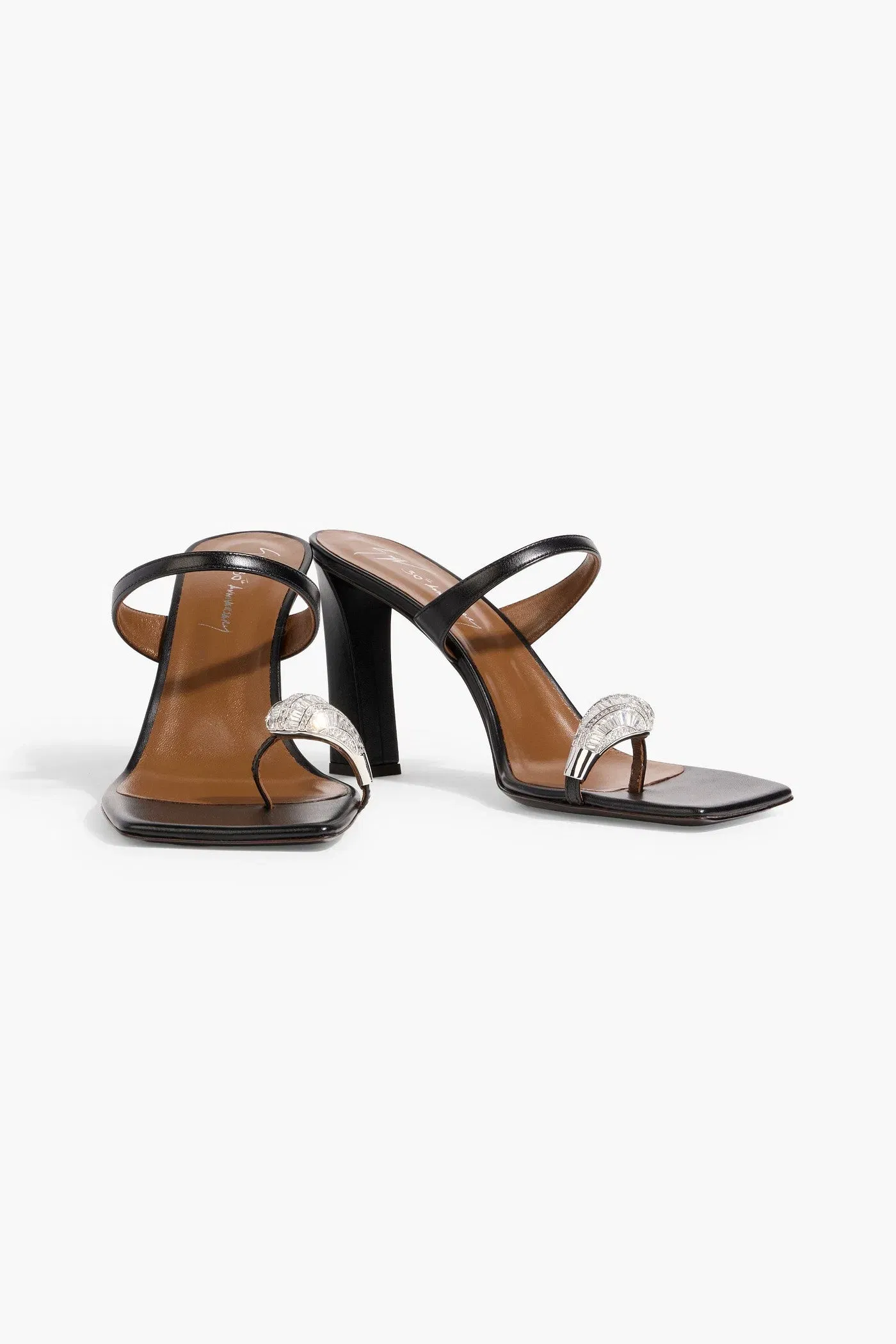 Giuseppe Zanotti Icon Ring 90 Crystal-Embellished Leather Mules Black Women's