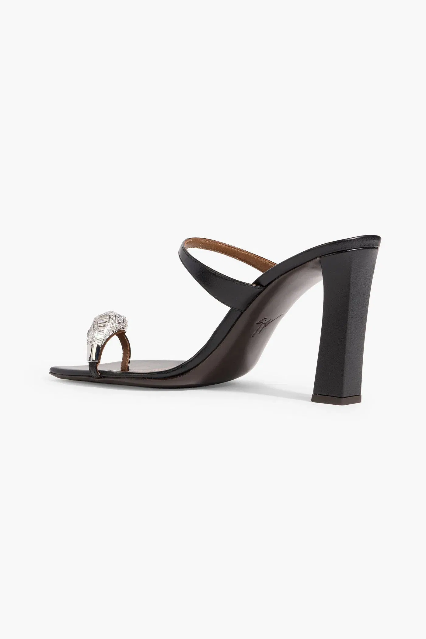 Giuseppe Zanotti Icon Ring 90 Crystal-Embellished Leather Mules Black Women's