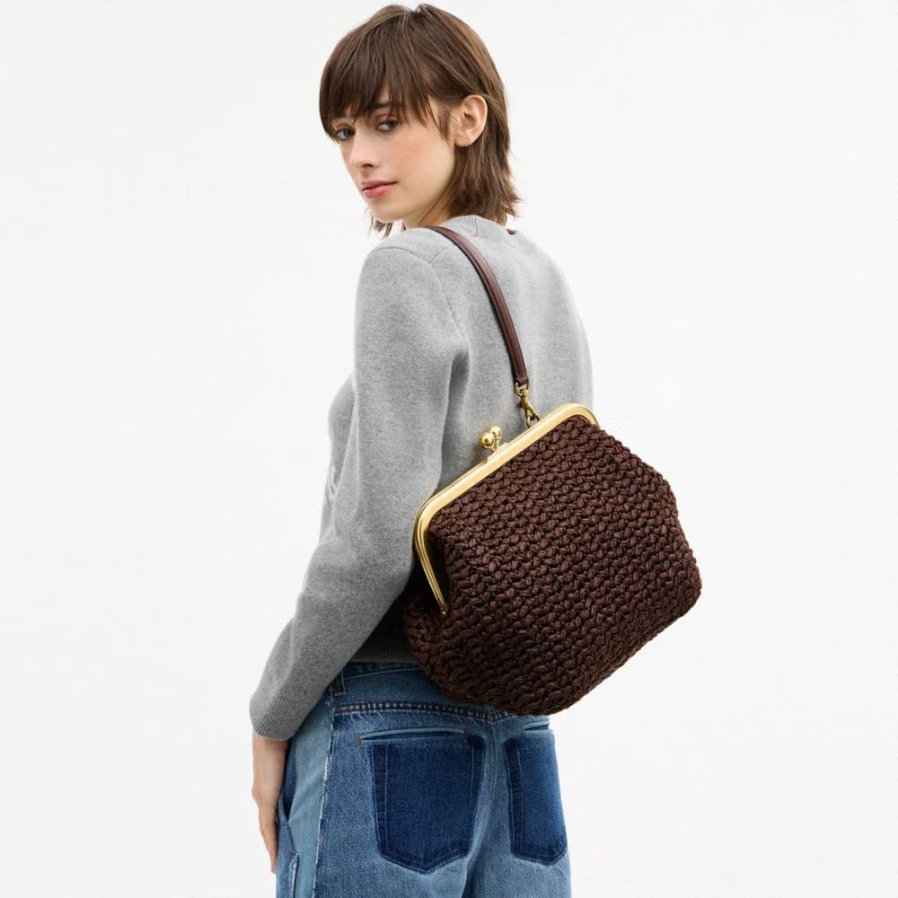 Coach Kisslock Frame Bag 27 in Brass Maple