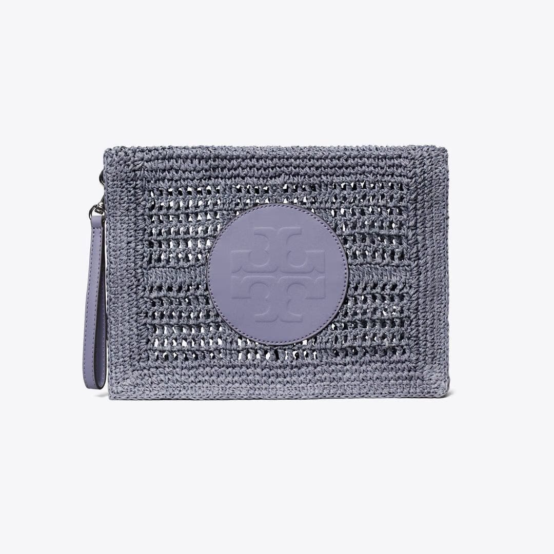 Tory Burch Ella Hand-Crocheted Pouch Gray