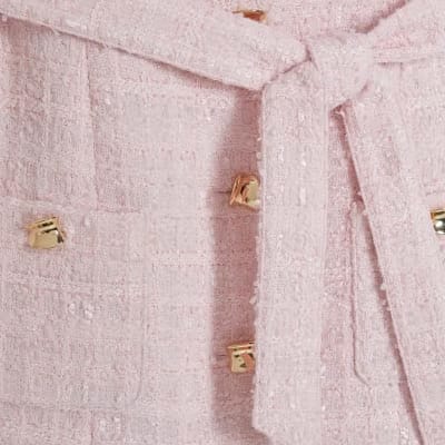 Pink Boucle Belted Mini Dress