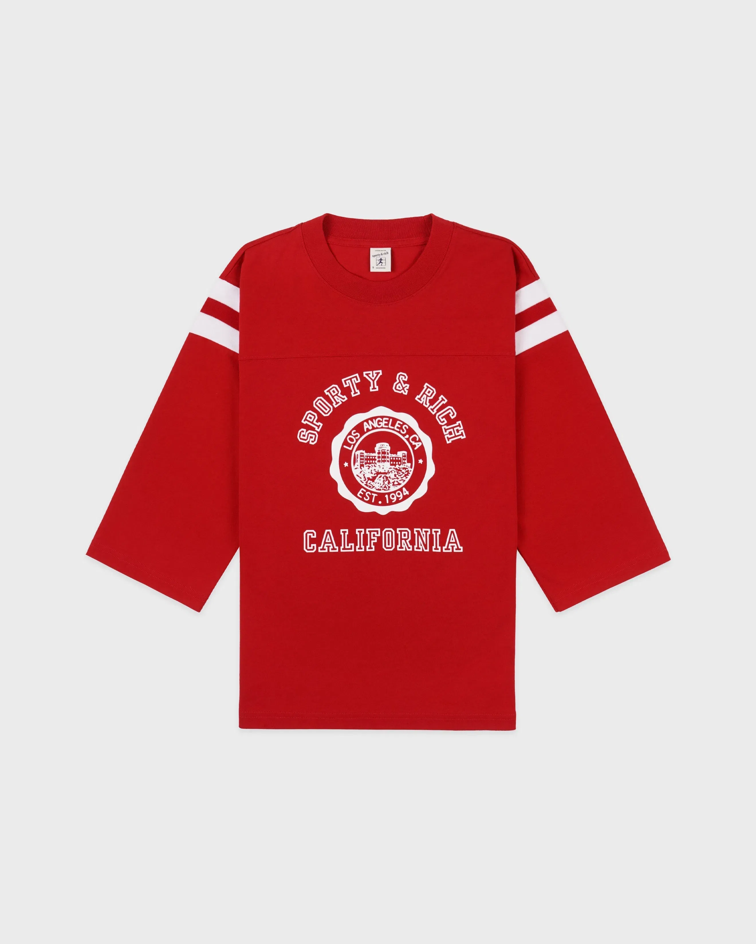 California Emblem Long Football T-Shirt - Ruby/White