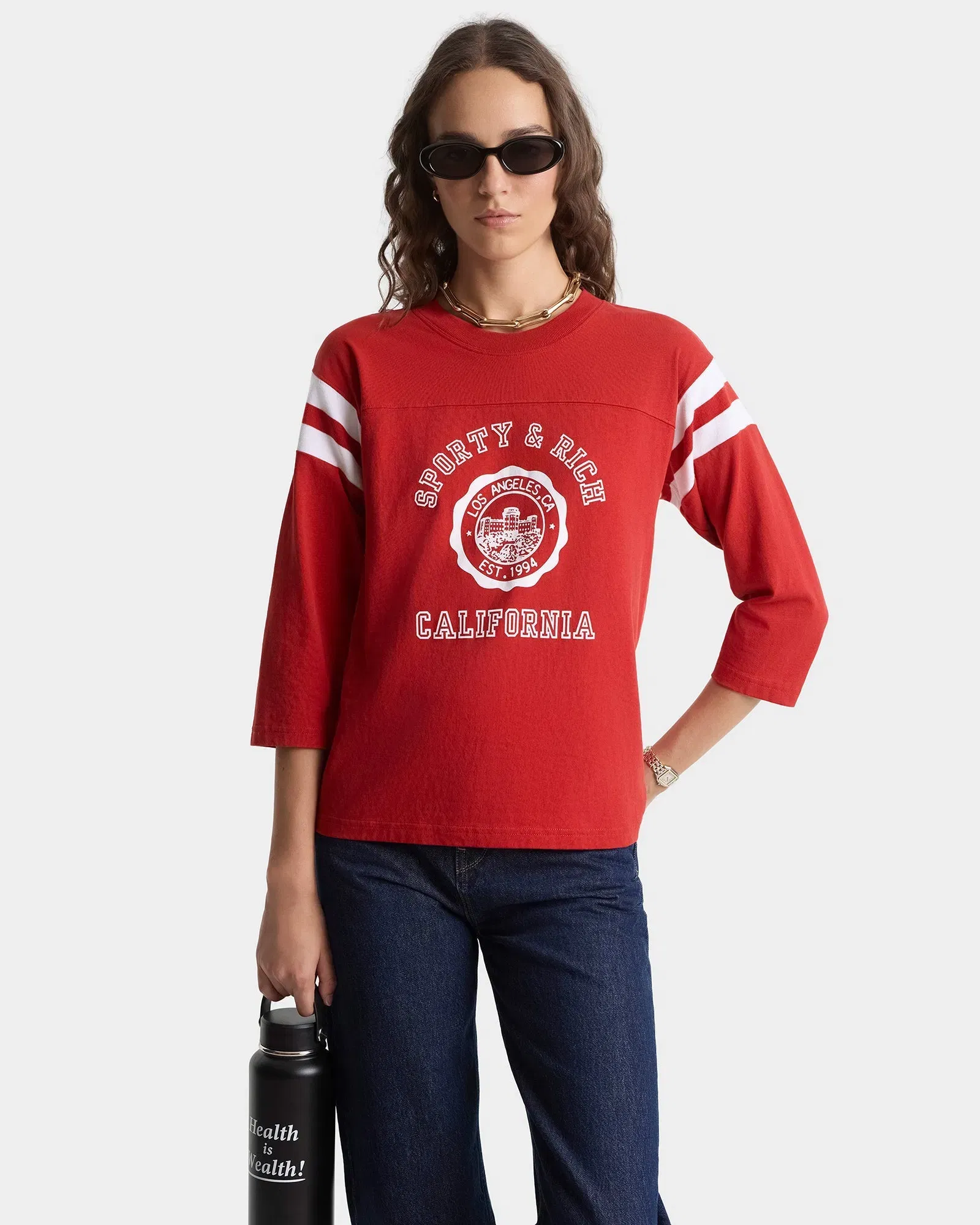 California Emblem Long Football T-Shirt - Ruby/White