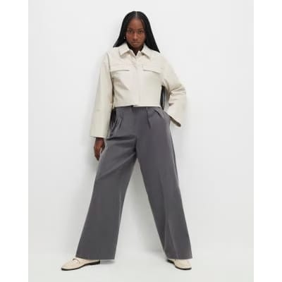 Cream Faux Leather Cropped Overshirt