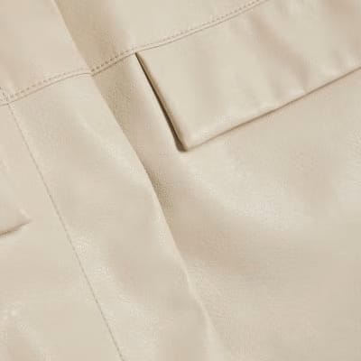 Cream Faux Leather Cropped Overshirt