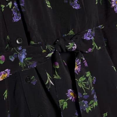 Black Floral Midi Shirt Dress