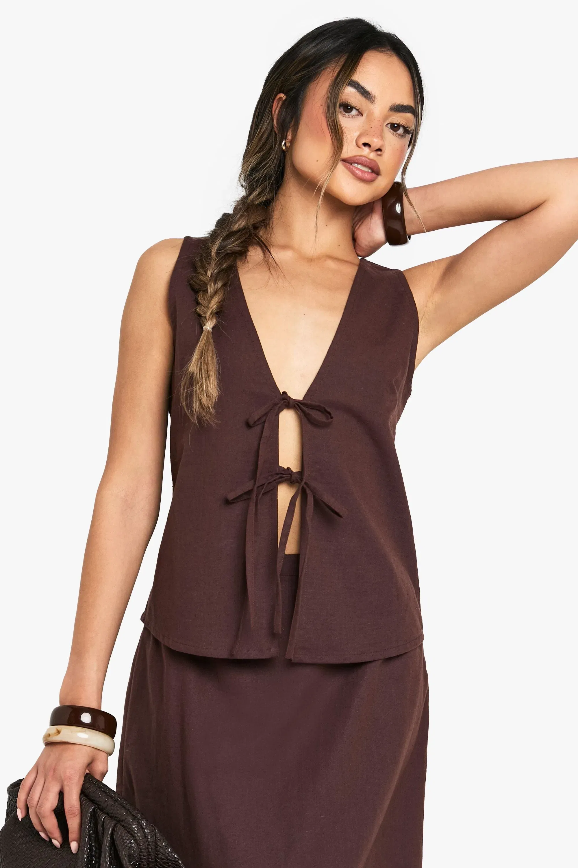 Linen Tie Front Waistcoat