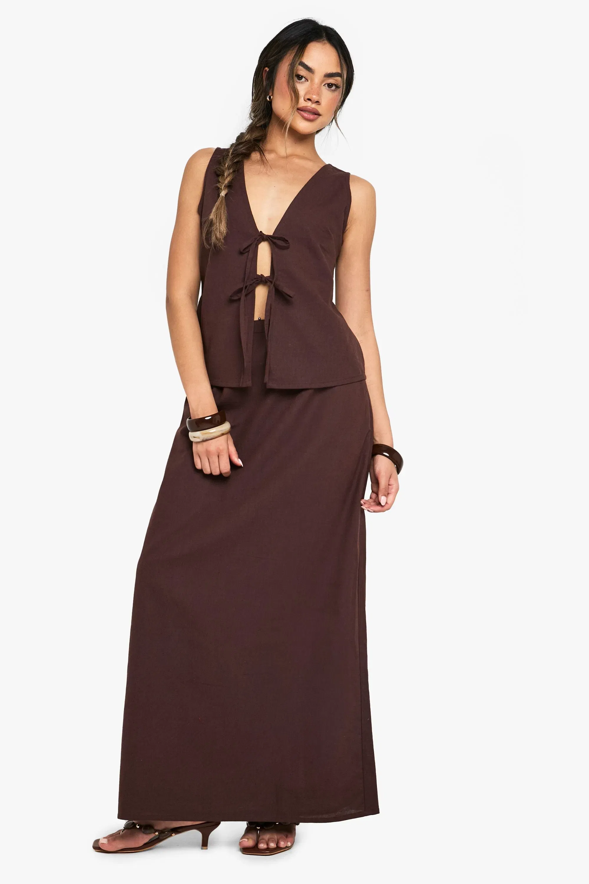Linen Tie Front Waistcoat