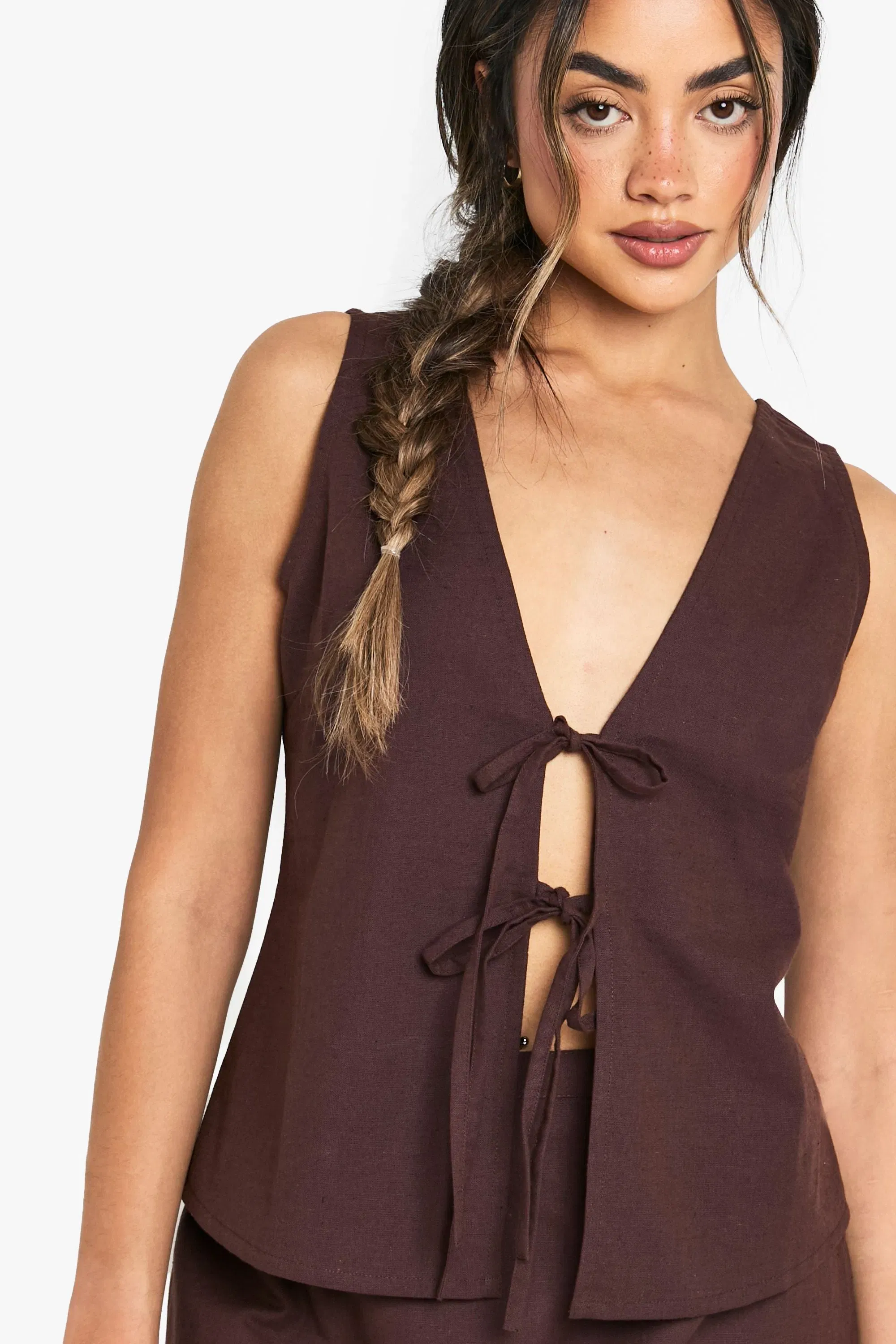 Linen Tie Front Waistcoat