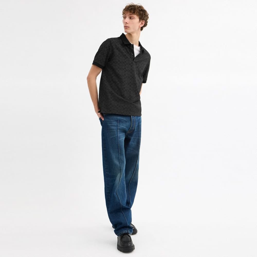 Coach Signature Polo In Organic Cotton Charcoal Signature