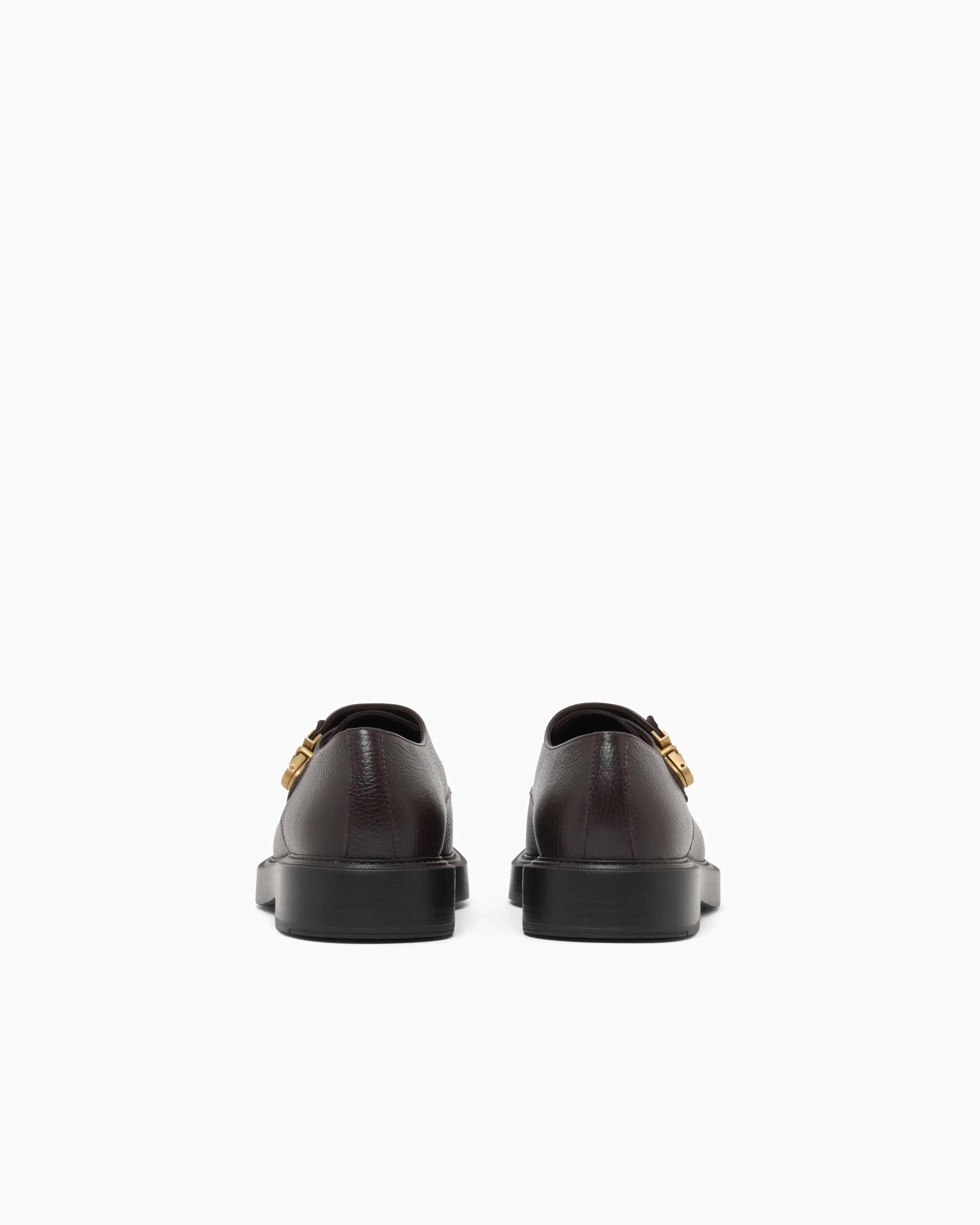 Emporio Armani Icon Pebbled Leather Chunky Monk Straps Brown