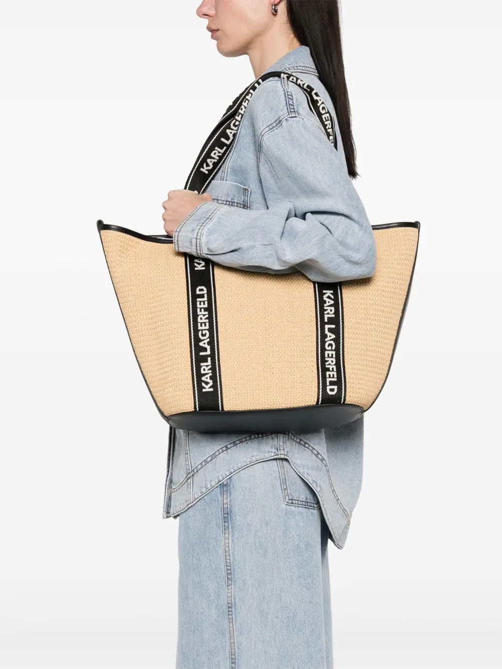 logo-patch raffia beach bag