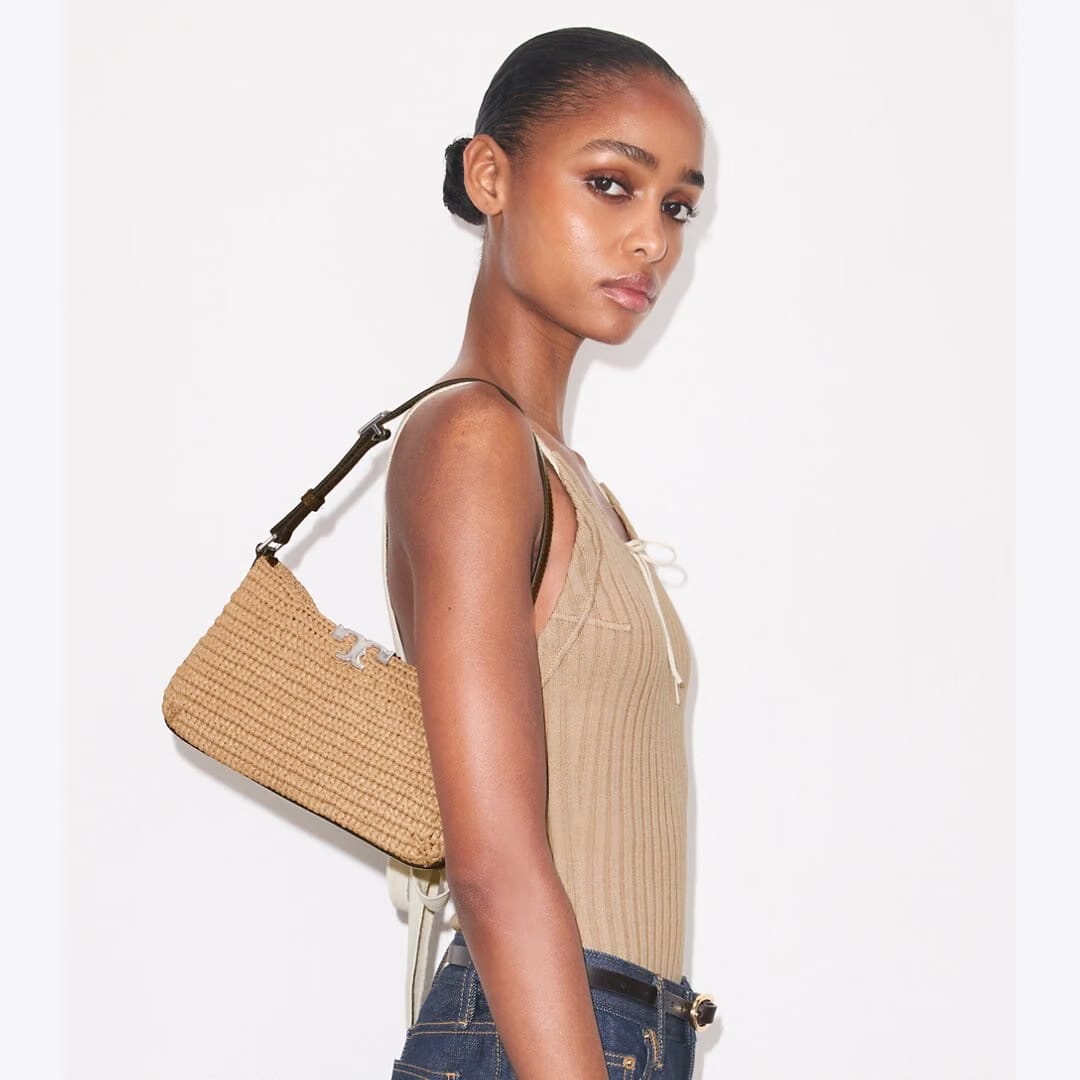 Tory Burch Eleanor Raffia Slim Shoulder Bag Honeycomb