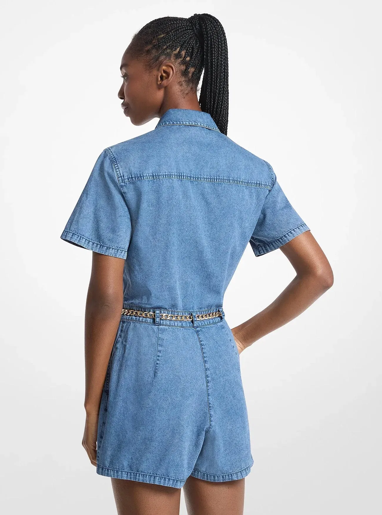 Michael Kors Denim Belted Romper DUSK BLUE WASH