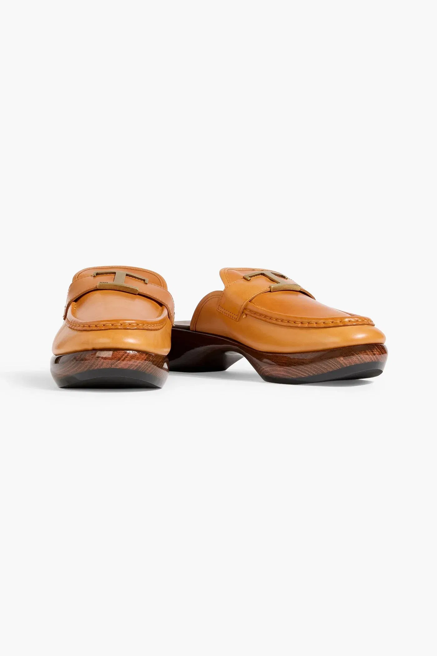 Tod's T Timeless Leather Clogs Camel Women's