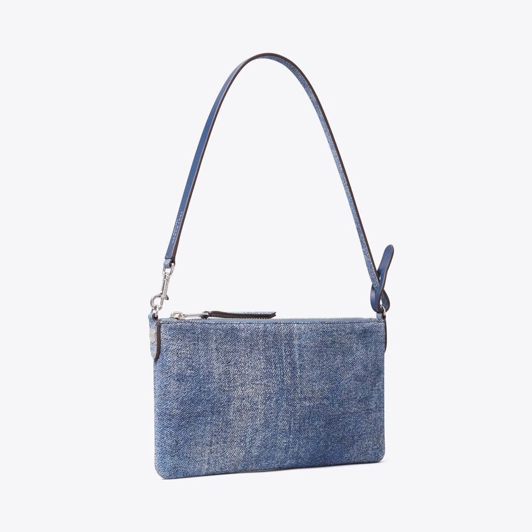 Tory Burch Suede Print Denim Pochette Blue Jean