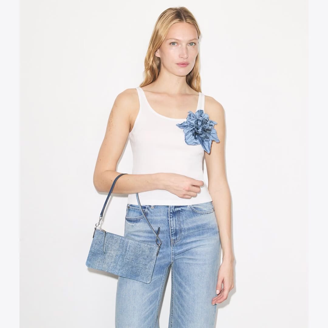 Tory Burch Suede Print Denim Pochette Blue Jean