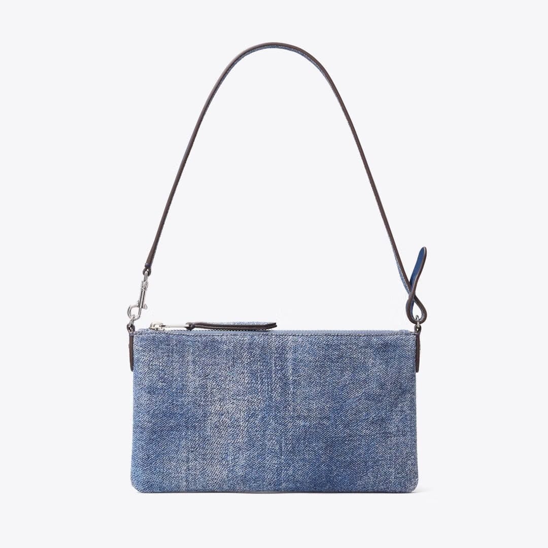 Tory Burch Suede Print Denim Pochette Blue Jean