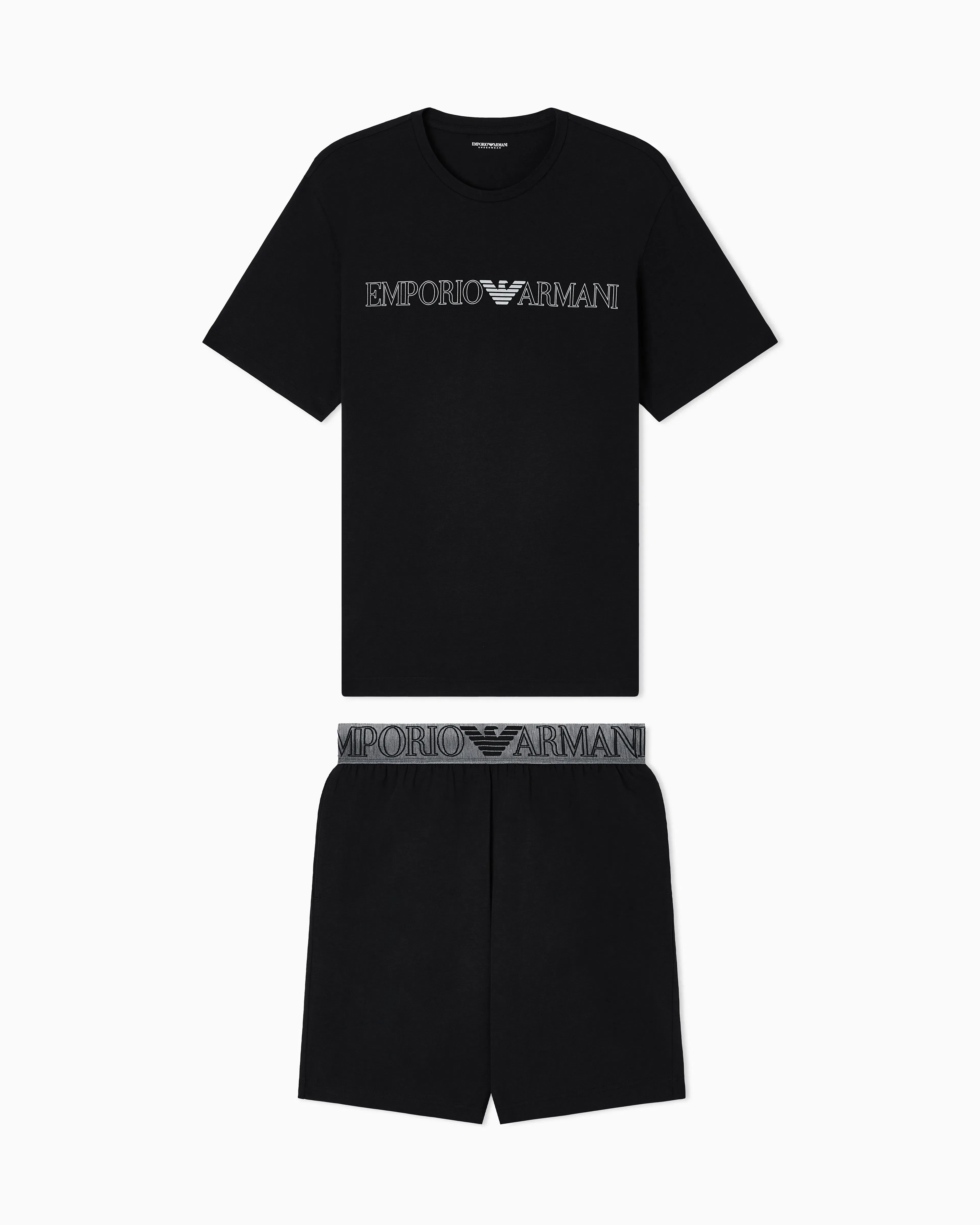 Emporio Armani Megalogo organic-jersey pyjamas with Bermuda shorts