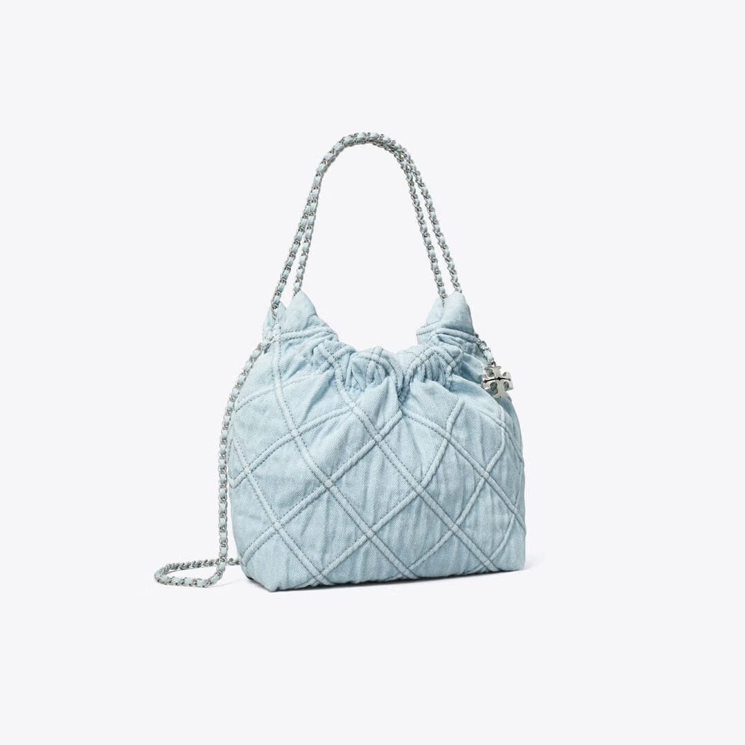 Tory Burch Mini Fleming Soft Denim Hobo Bag Seltzer