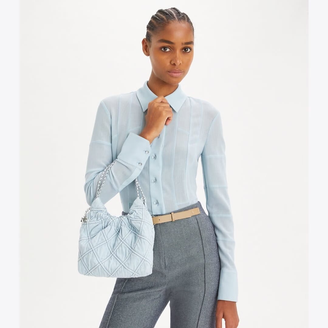 Tory Burch Mini Fleming Soft Denim Hobo Bag Seltzer
