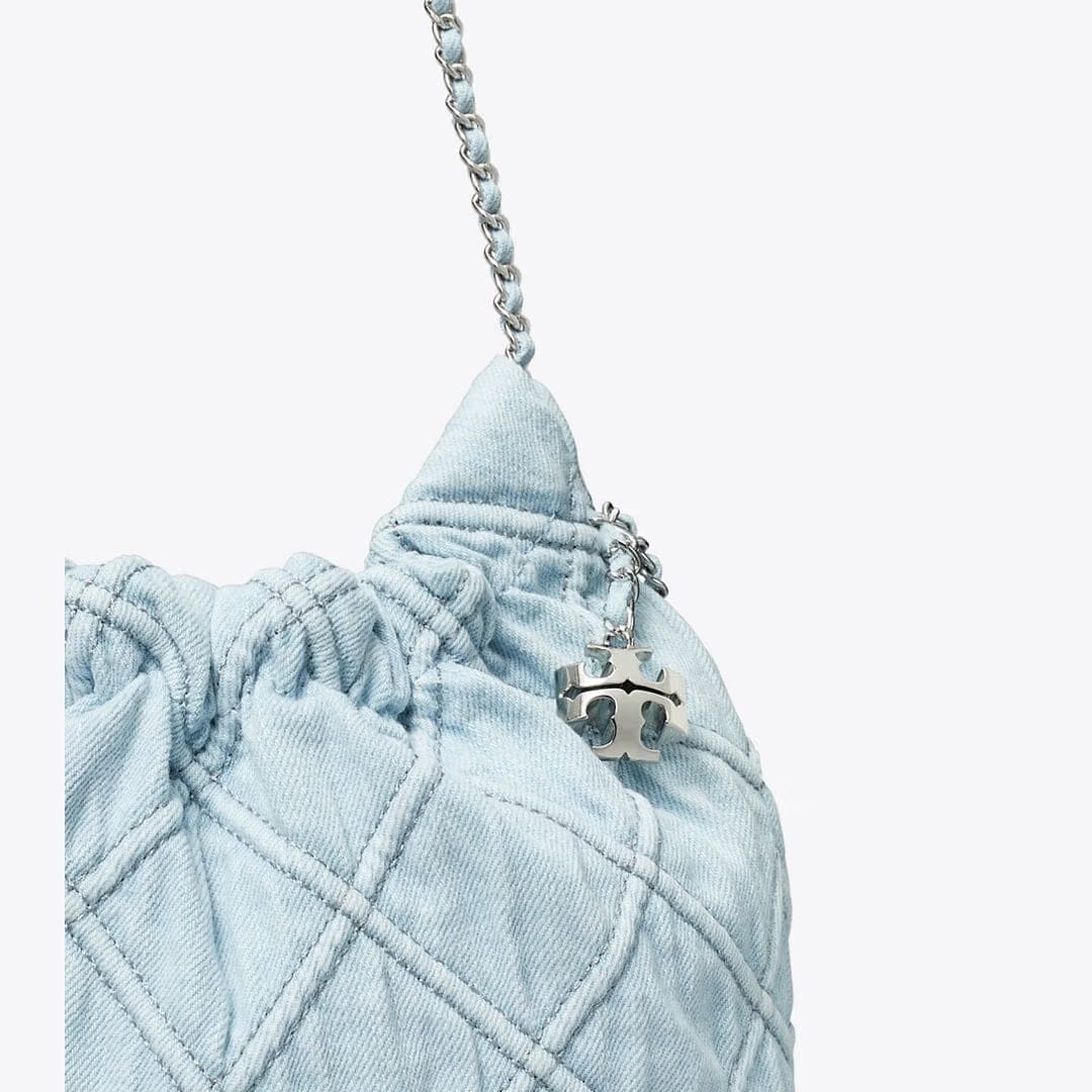 Tory Burch Mini Fleming Soft Denim Hobo Bag Seltzer