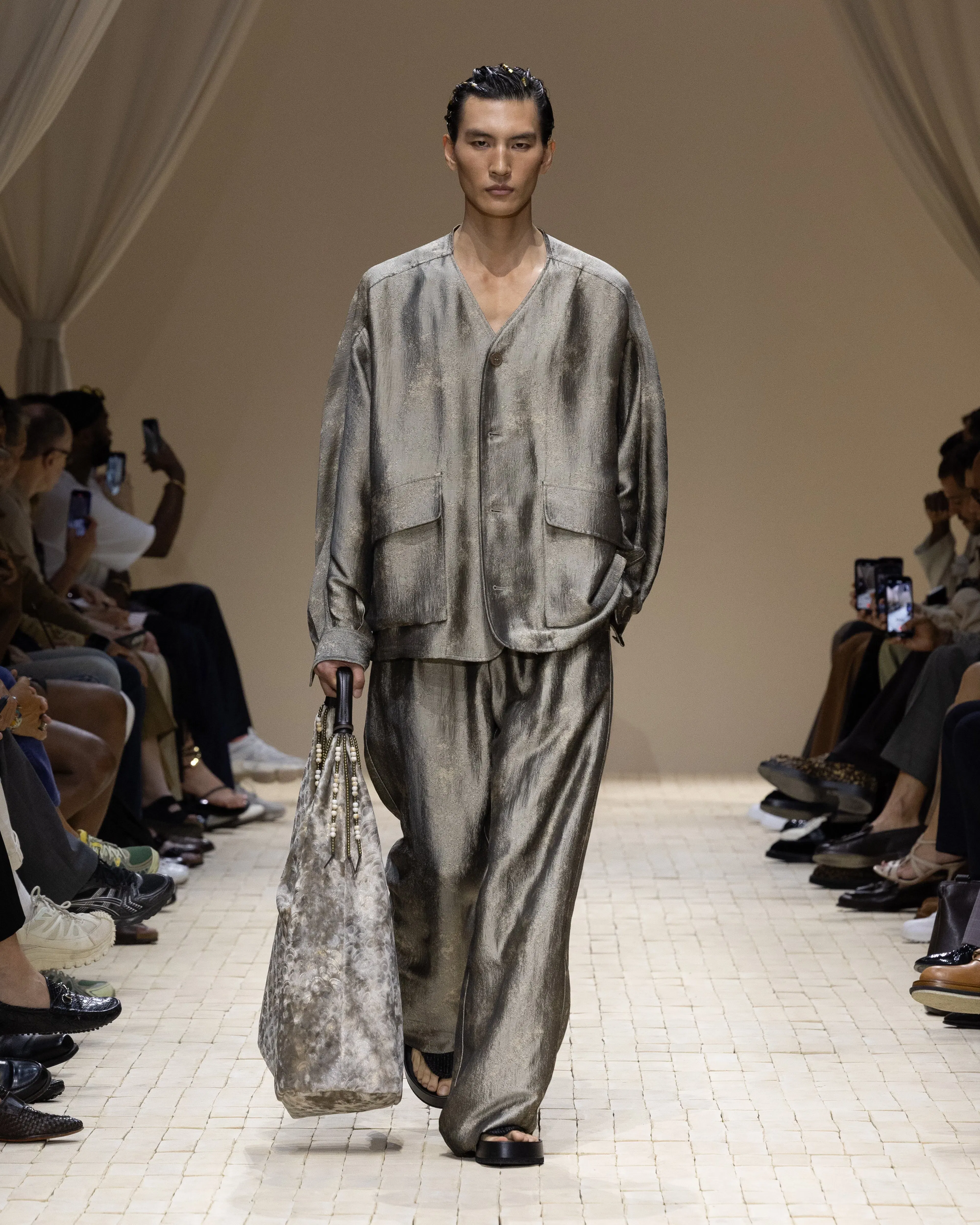 Emporio Armani Palazzo trousers in flowing jacquard fabric