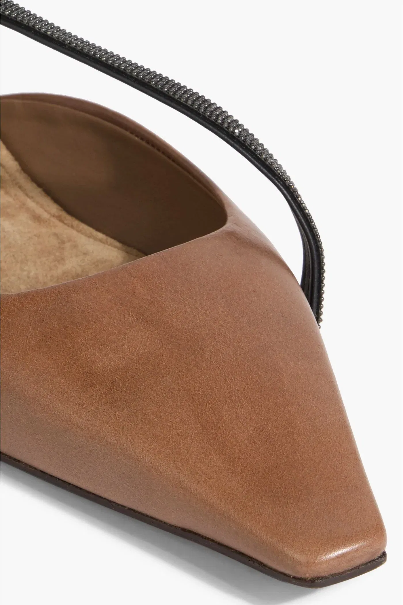 Brunello Cucinelli Bead-Embellished Leather Point-Toe Flats Light Brown Women's
